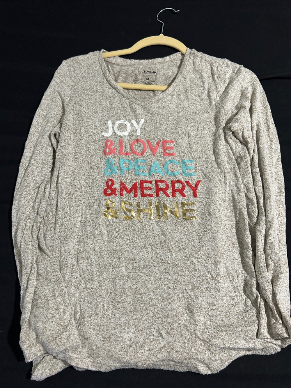 Sonoma Cream Long-Sleeve Tee with Festive Metallic Text